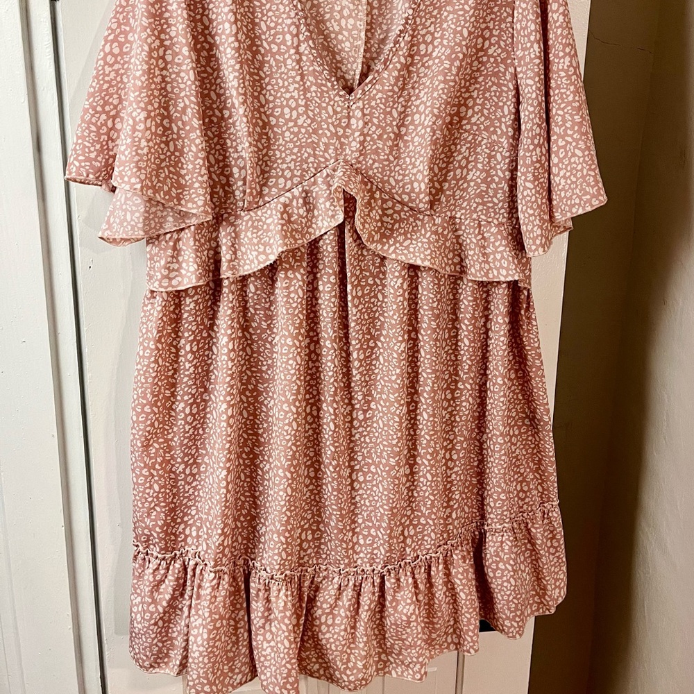 Blush Pink Printed Ruffle Knee length Dress